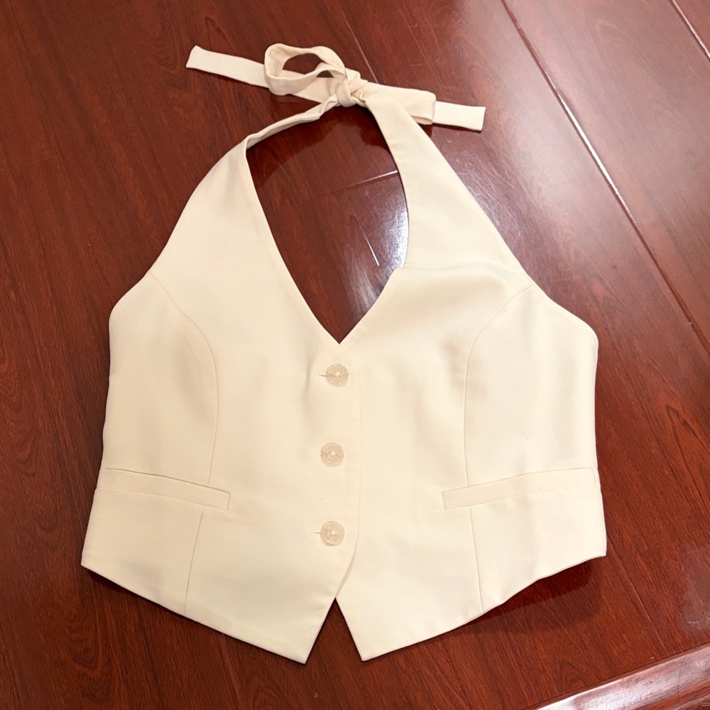 Wayf Cream Halter Vest Crop Top